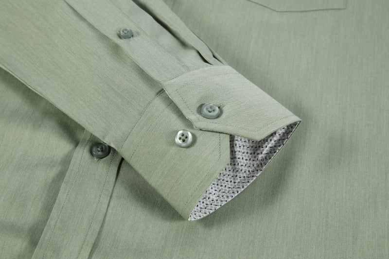 Alex Vando Mens Rayon Dress Shirts Wrinkle Free Regular Fit Stretch Button Down Shirt,Olivine,S - Image 4